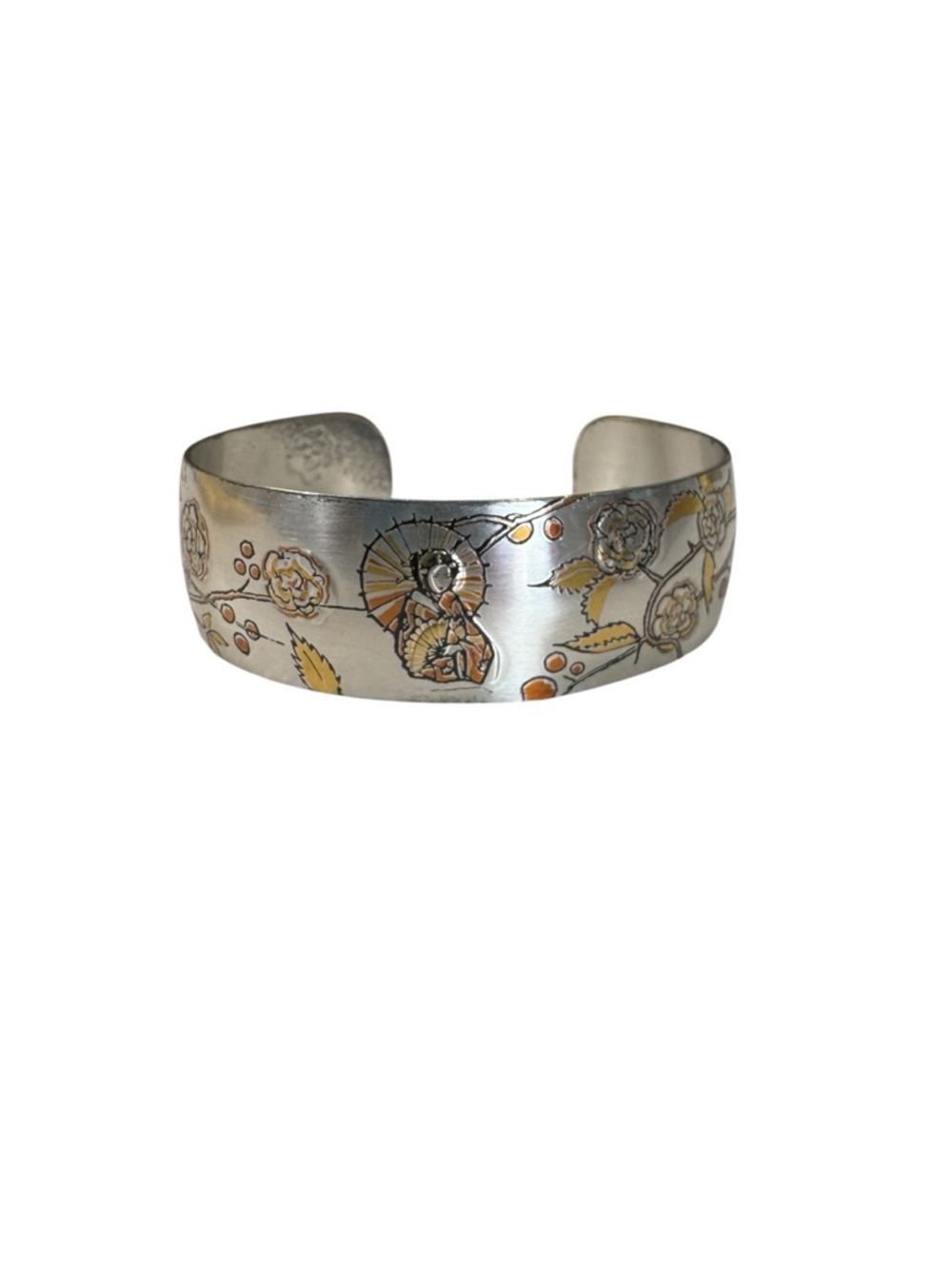 VTG Reed & Barton Damascene Geisha & Floral Design Cuff Bracelet - Picture 5 of 8